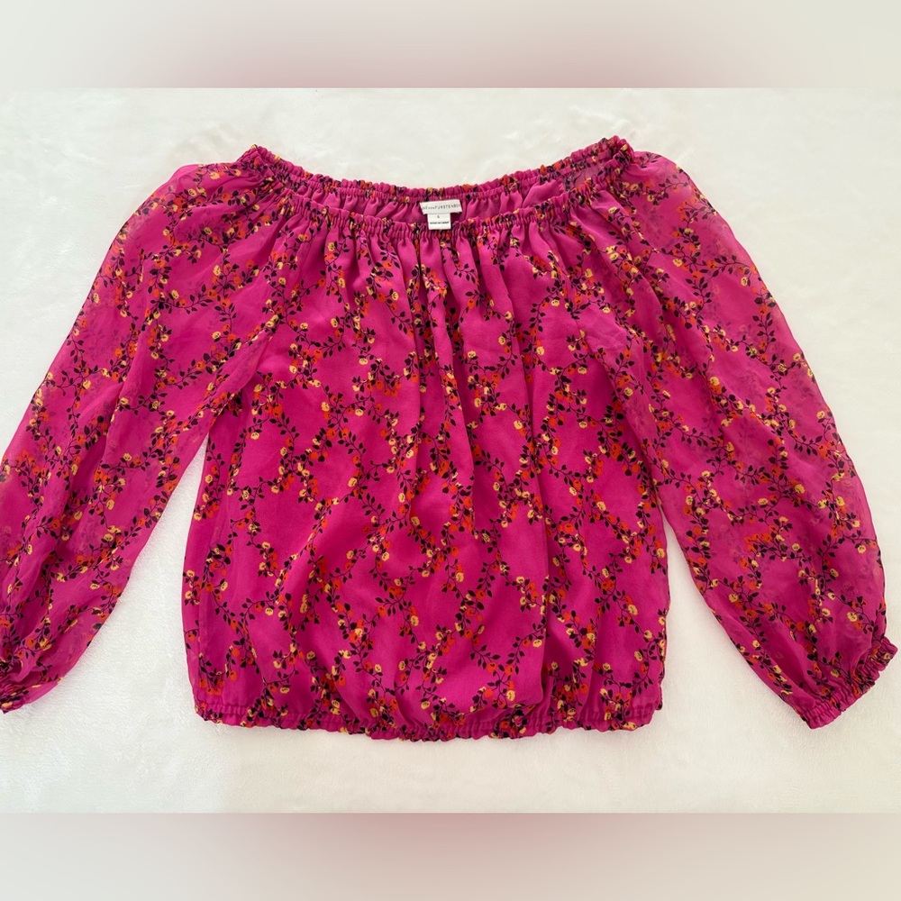 Diane Von Furstenberg Kamber Silk Floral Bright Pink Boho Top - size Small - Picture 2 of 7